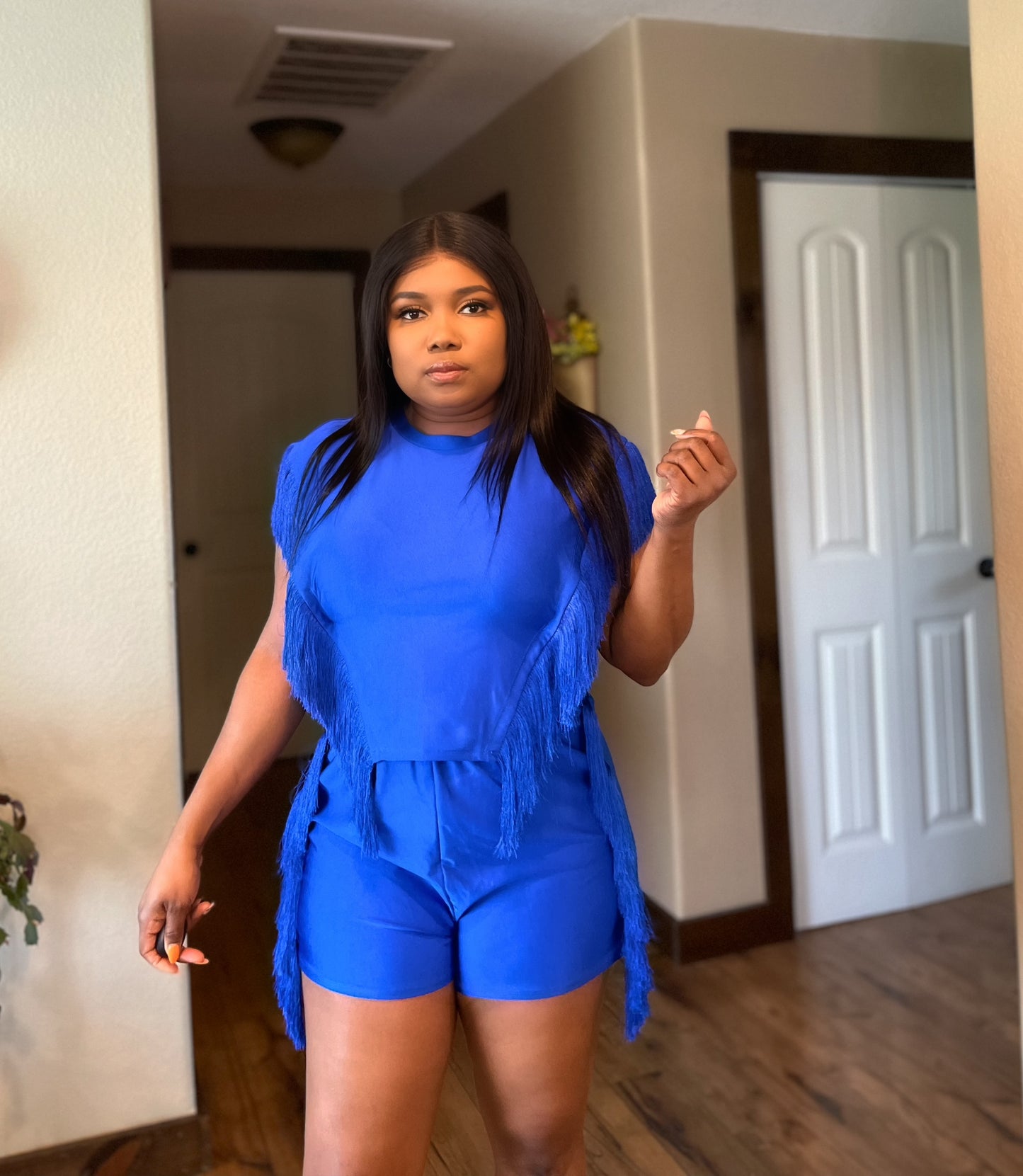 blue shorts set